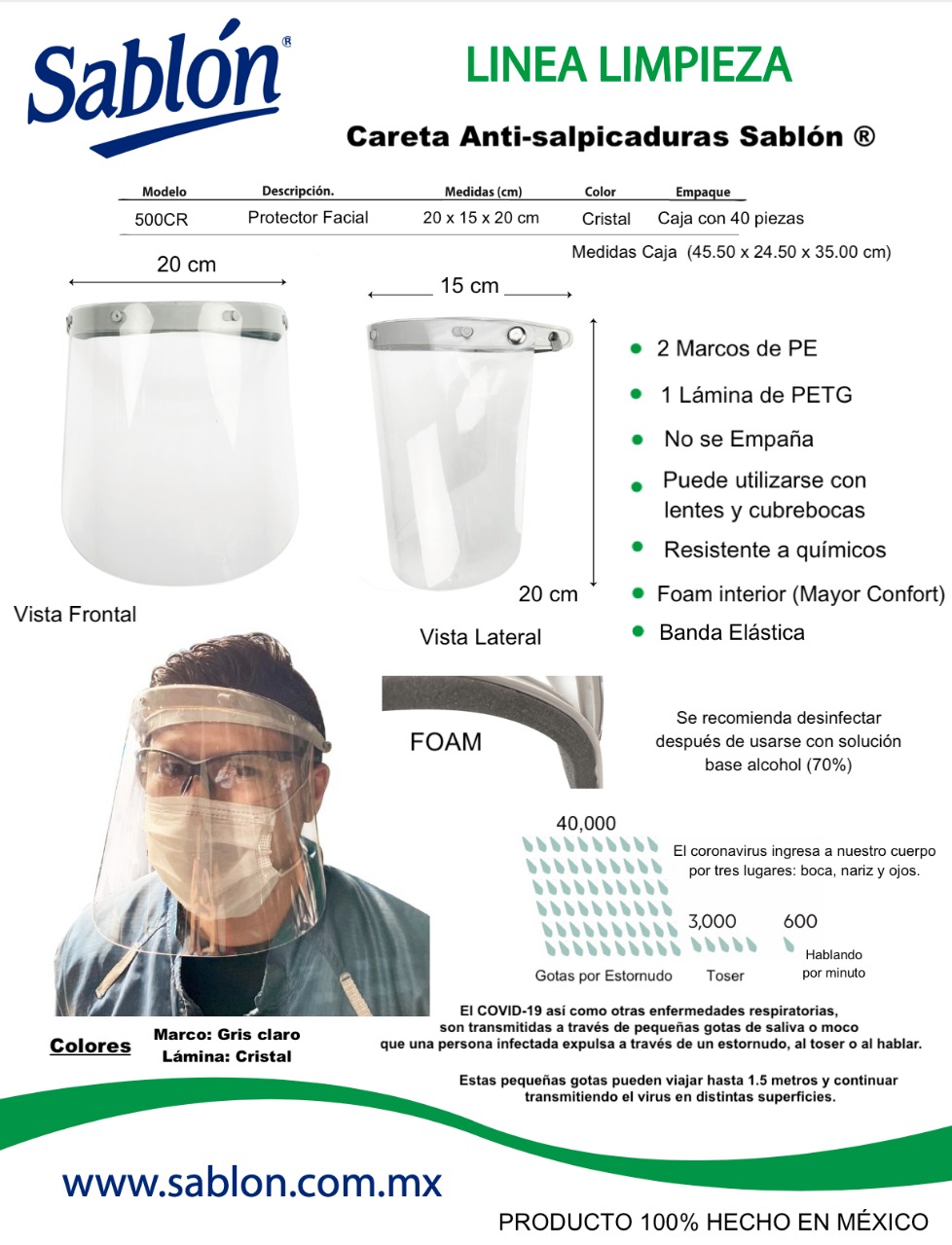 Careta protector facial 2024 soporte marco lentes reutilizable